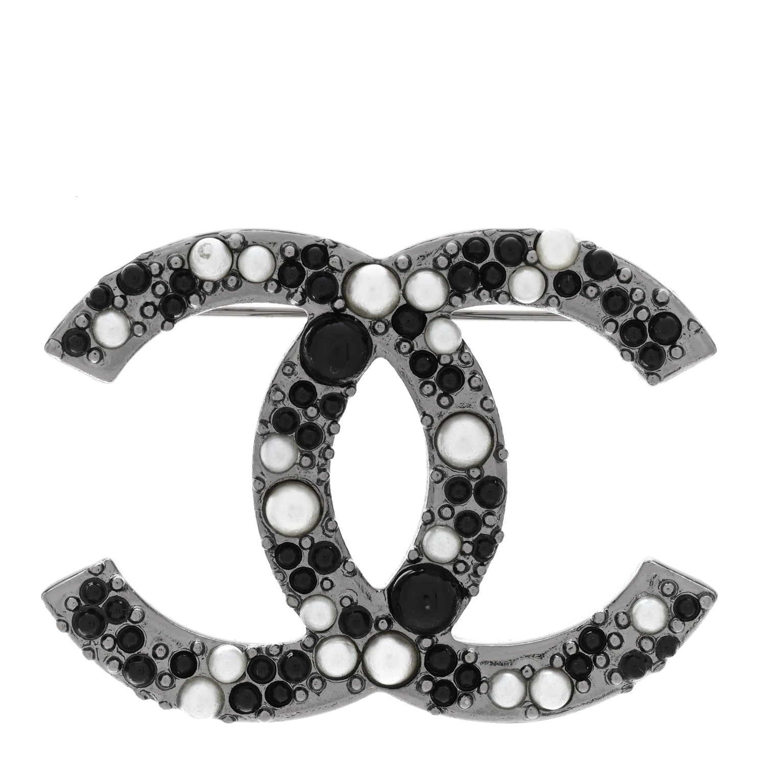 Chanel Ruthenium Pearl Large CC Brooch Black 1 of 5