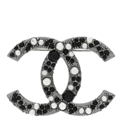 Chanel Ruthenium Pearl Large CC Brooch Black 1 of 5