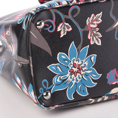 Prada Saffiano Floral Print Galleria Front Pocket Tote Black Multicolor 10 of 11
