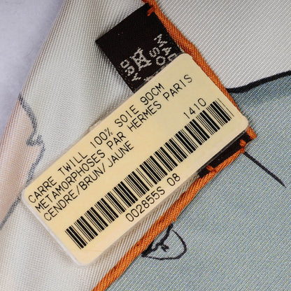 Hermes Silk Metamorphoses Par Paris Scarf 90 Cendre Brun Jaune 6 of 8