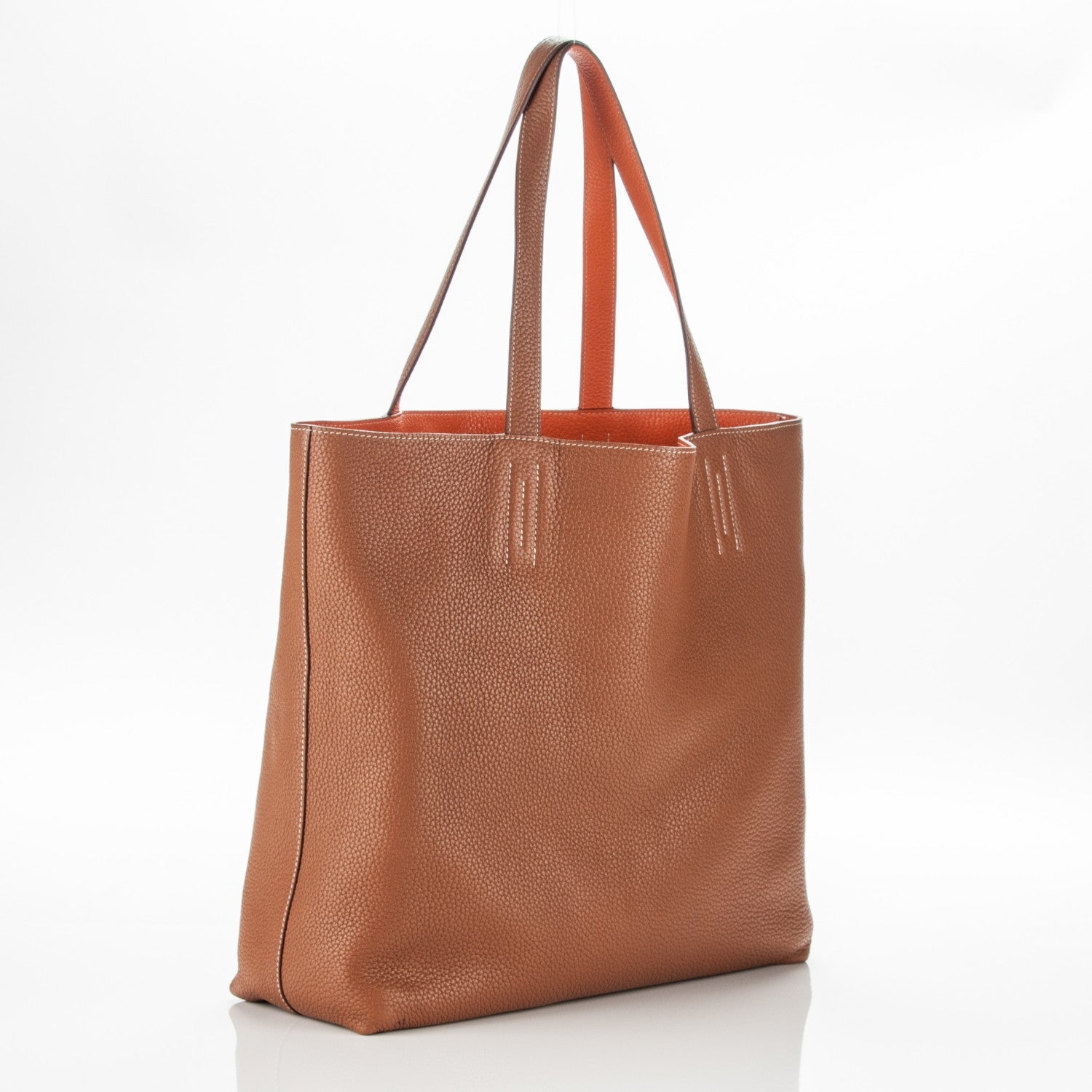 Hermes Taurillon Clemence Double Sens 36 Reversible Tote Gold Orange 7 of 17