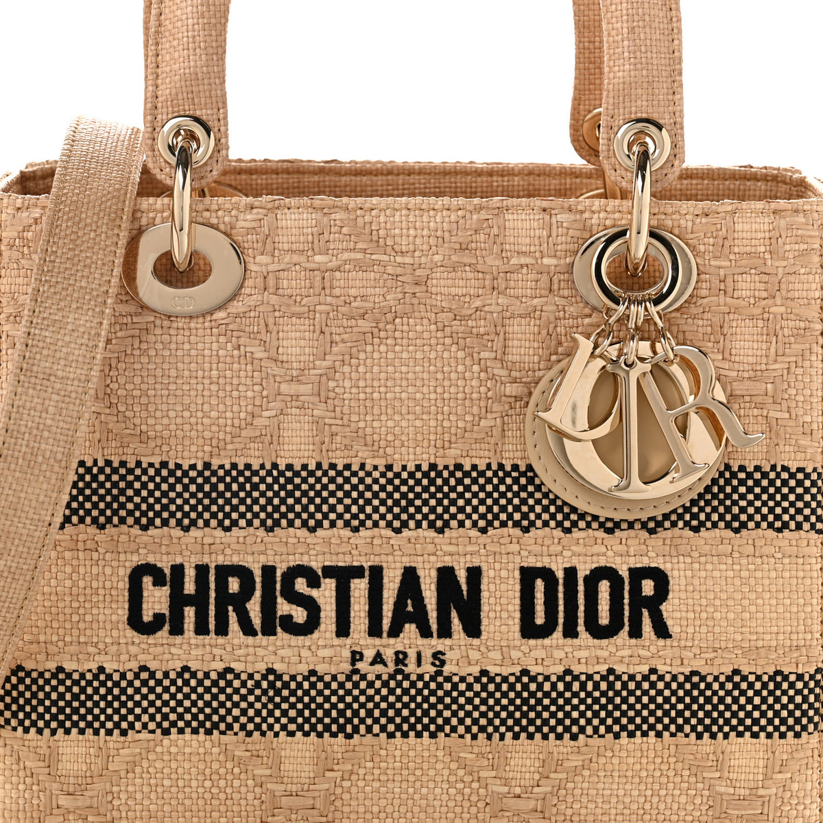 Christian Dior Raffia Woven Cannage Embroidered Medium Lady D-Lite Natural Black 8 of 10