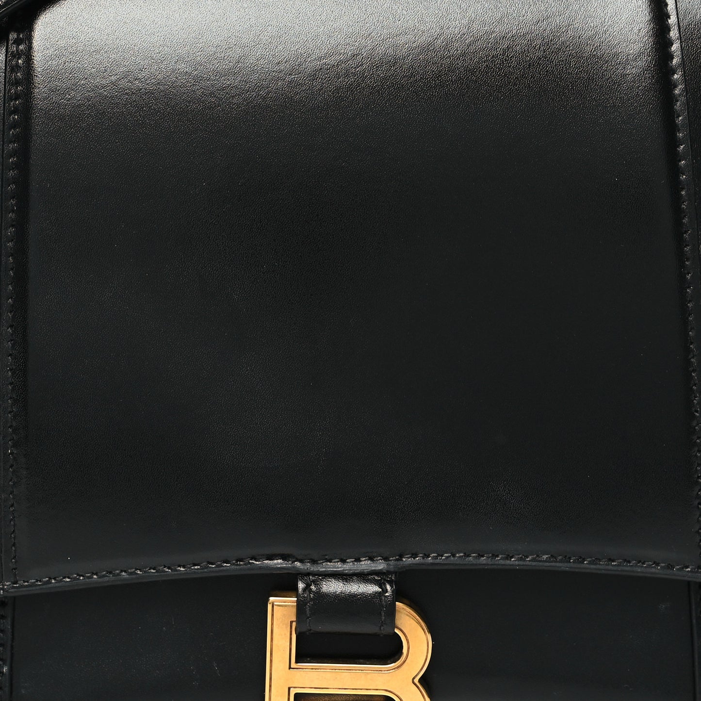 Shiny Box Calfskin Medium Hourglass Top Handle Bag Black