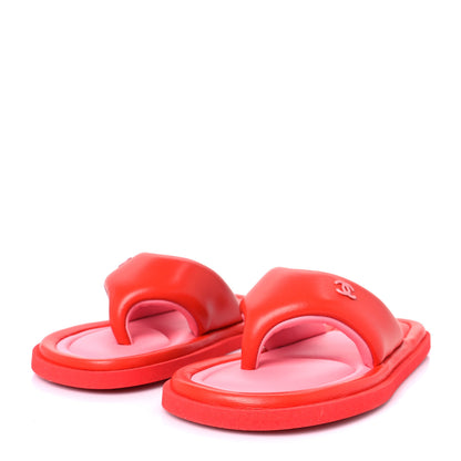 Chanel Lambskin Padded Pool Thong Sandals 37 Light Red Pink 4 of 10