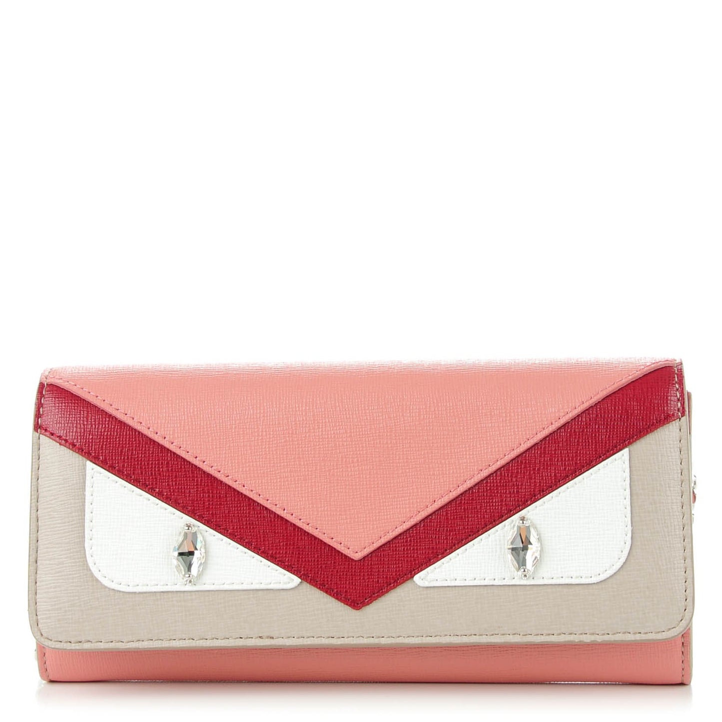 Vitello Elite Crystal Eye Monster Continental Wallet on Chain Grigio Polvere Ribes Multicolor