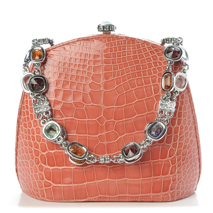 Judith Leiber Crocodile Crystal Evening Bag Coral 1 of 6