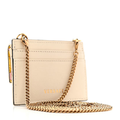 Versace Lambskin Quilted Virtus Chain Card Holder Ecru 3 of 9