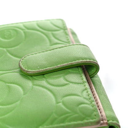 Chanel Lambskin Camellia Embossed Compact French Flap Wallet Green 16 of 21
