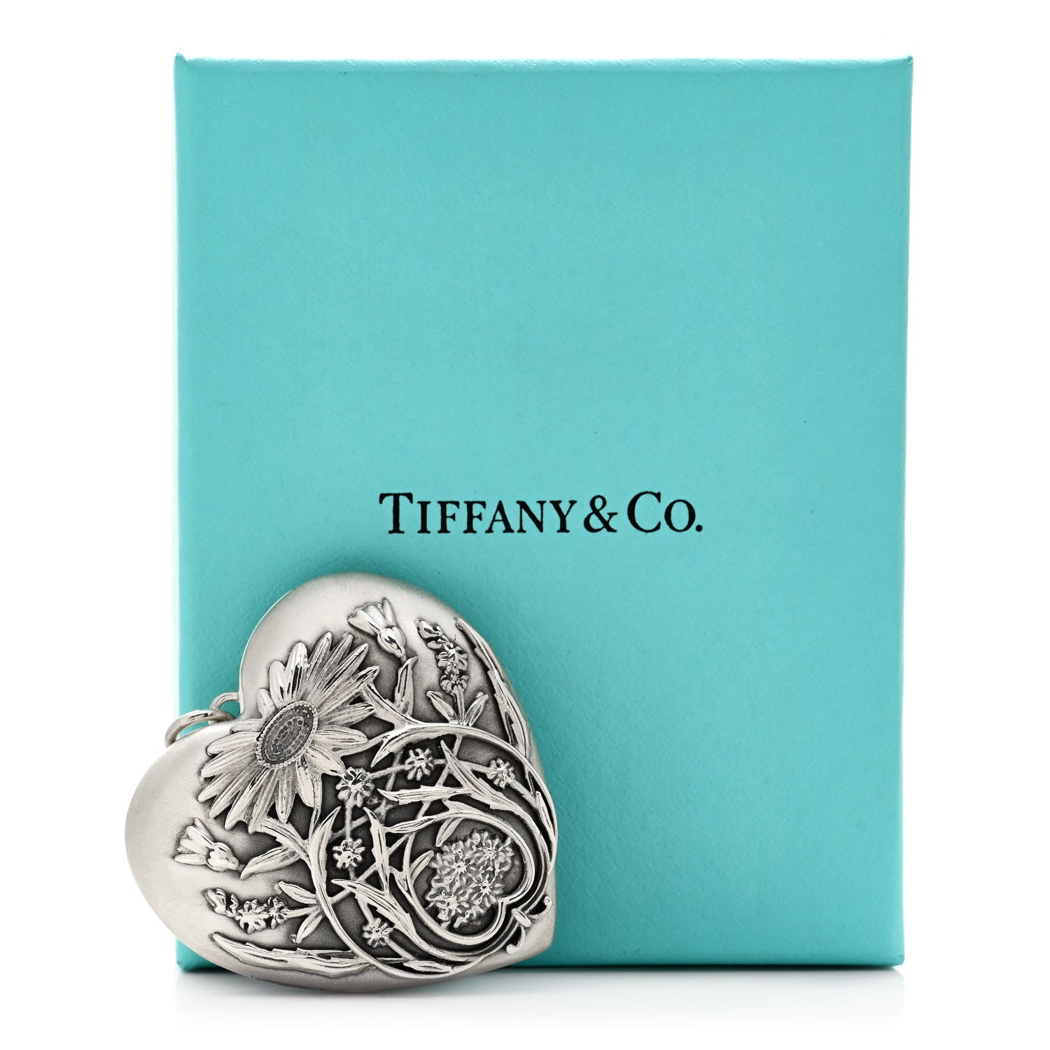 Tiffany Sterling Silver Large Ziegfeld Daisy Heart Locket Pendant 6 of 6