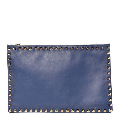 Valentino Garavani Vitello Large Rockstud Zip Pouch Indigo 1 of 9