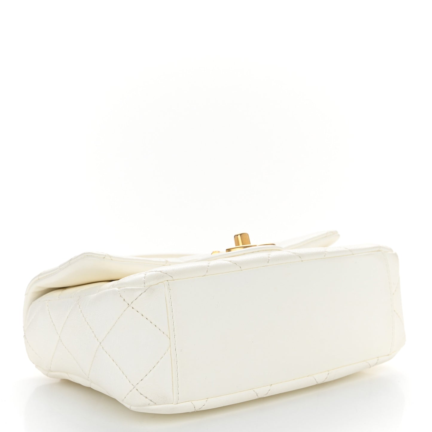 Shiny Lambskin Quilted Mini Flap White