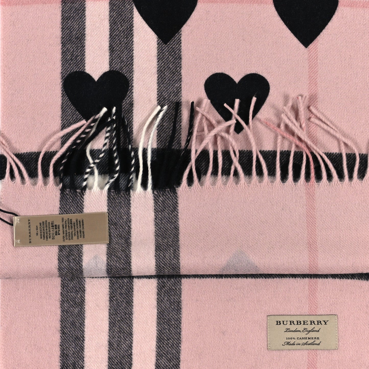 Cashmere Giant Heart Fringe Scarf Pink
