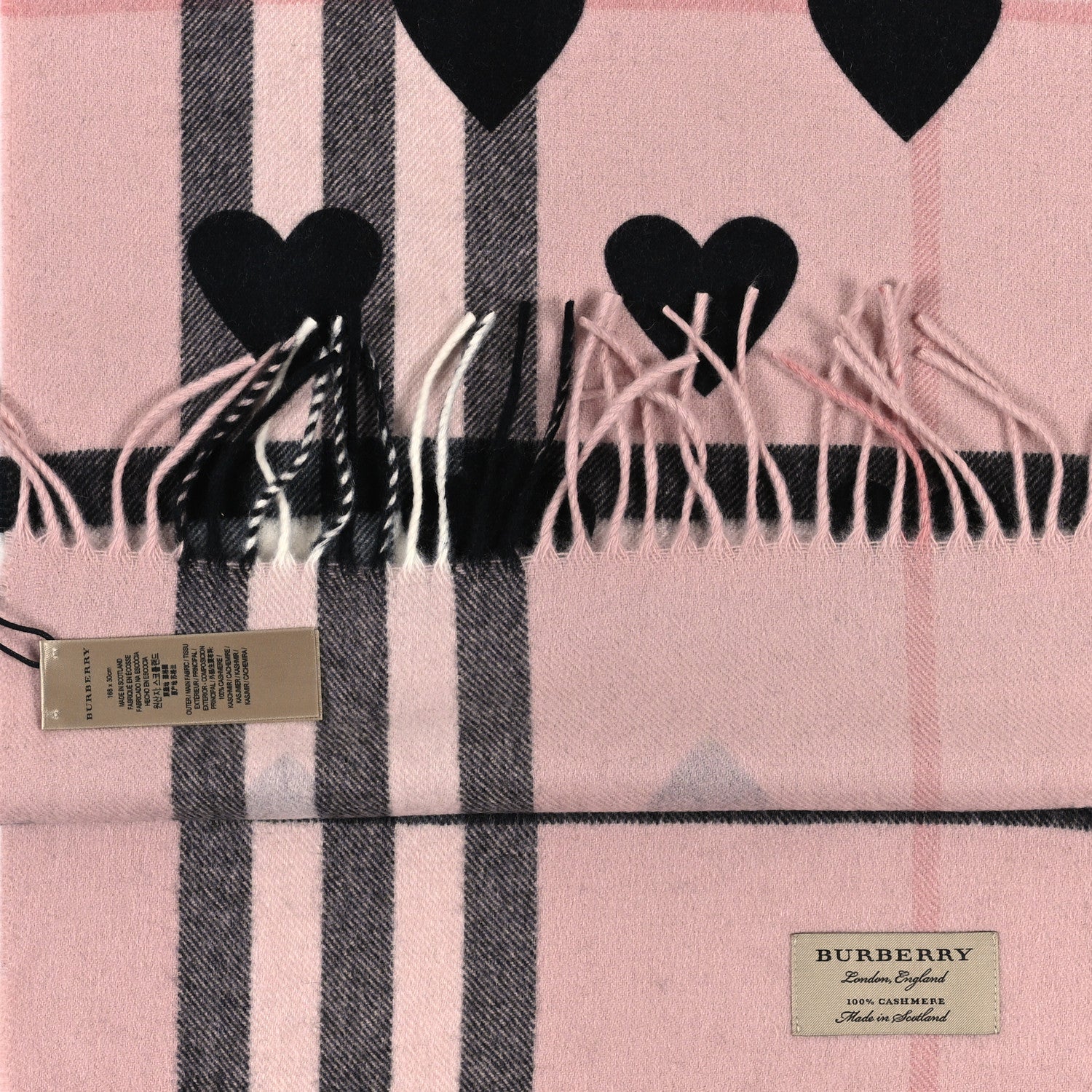 Burberry Cashmere Giant Heart Fringe Scarf Pink 3 of 3