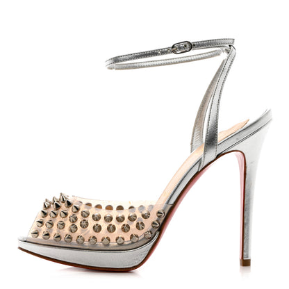 Christian Louboutin Nappa PVC Spiked St Jeannette 120 Peep Toe Pumps 35.5 Silver 1 of 10