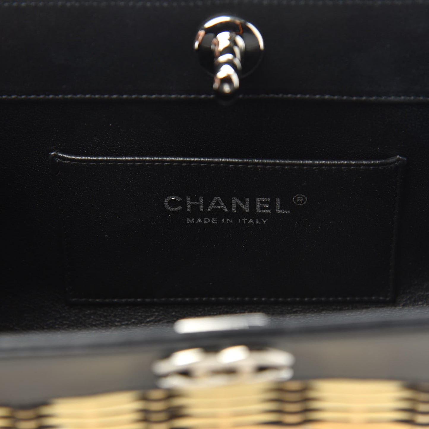 Rattan Calfskin CC Chain Wristlet Clutch Black Beige