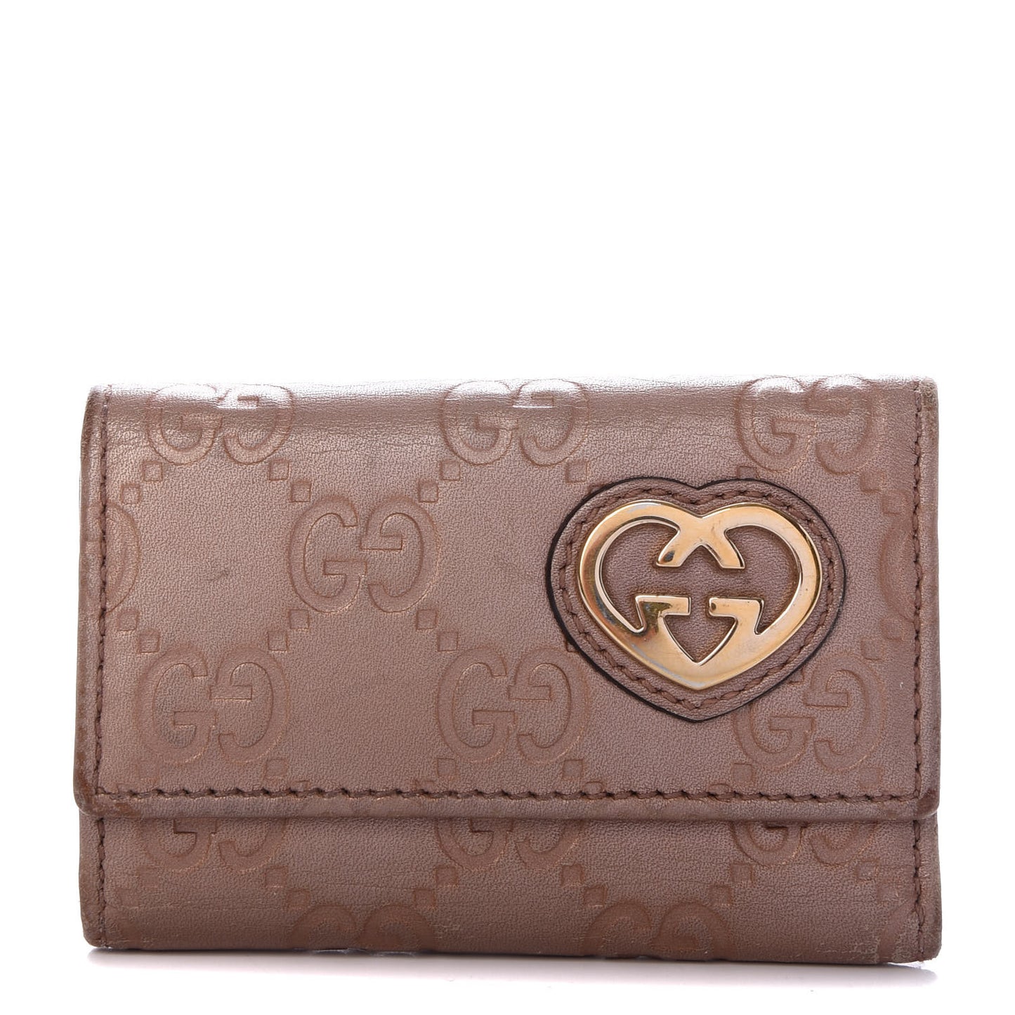 Metallic Guccissima Lovely Heart 6 Key Holder Case Mauve