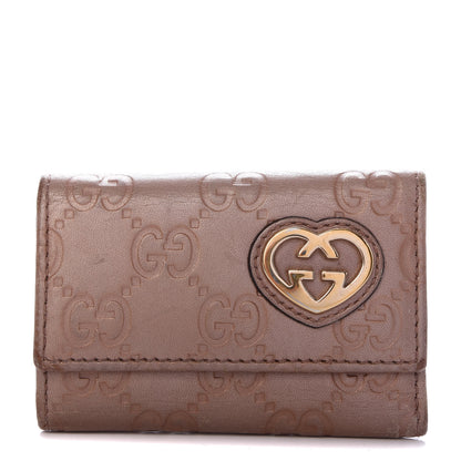 Gucci Metallic Guccissima Lovely Heart 6 Key Holder Case Mauve 1 of 6