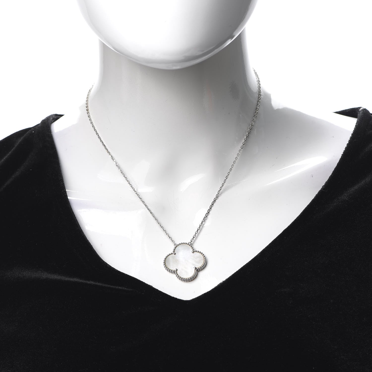 Van Cleef & Arpels 18K White Gold Mother of Pearl Magic Alhambra Pendant Necklace 2 of 6