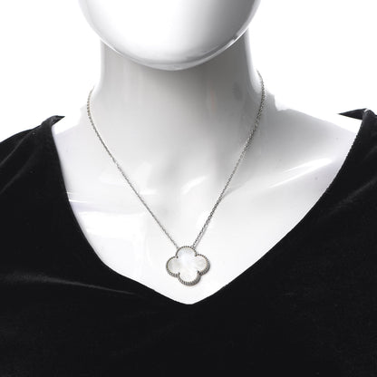Van Cleef & Arpels 18K White Gold Mother of Pearl Magic Alhambra Pendant Necklace 2 of 6