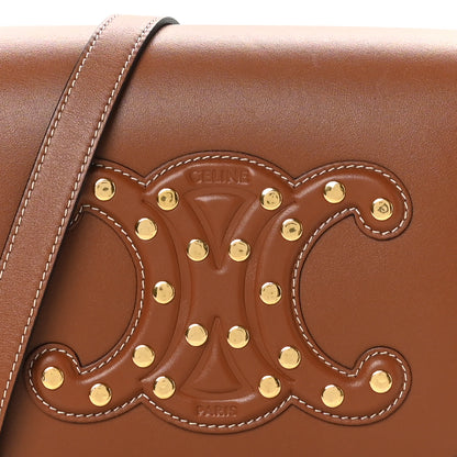 Celine Smooth Calfskin Studded Cuir Triomphe Folco Crossbody Bag Tan 7 of 9