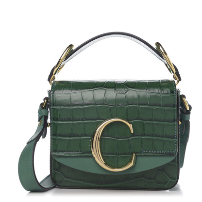 Chloe Calfskin Crocodile Embossed Mini C Double Carry Woodsy Green 1 of 9