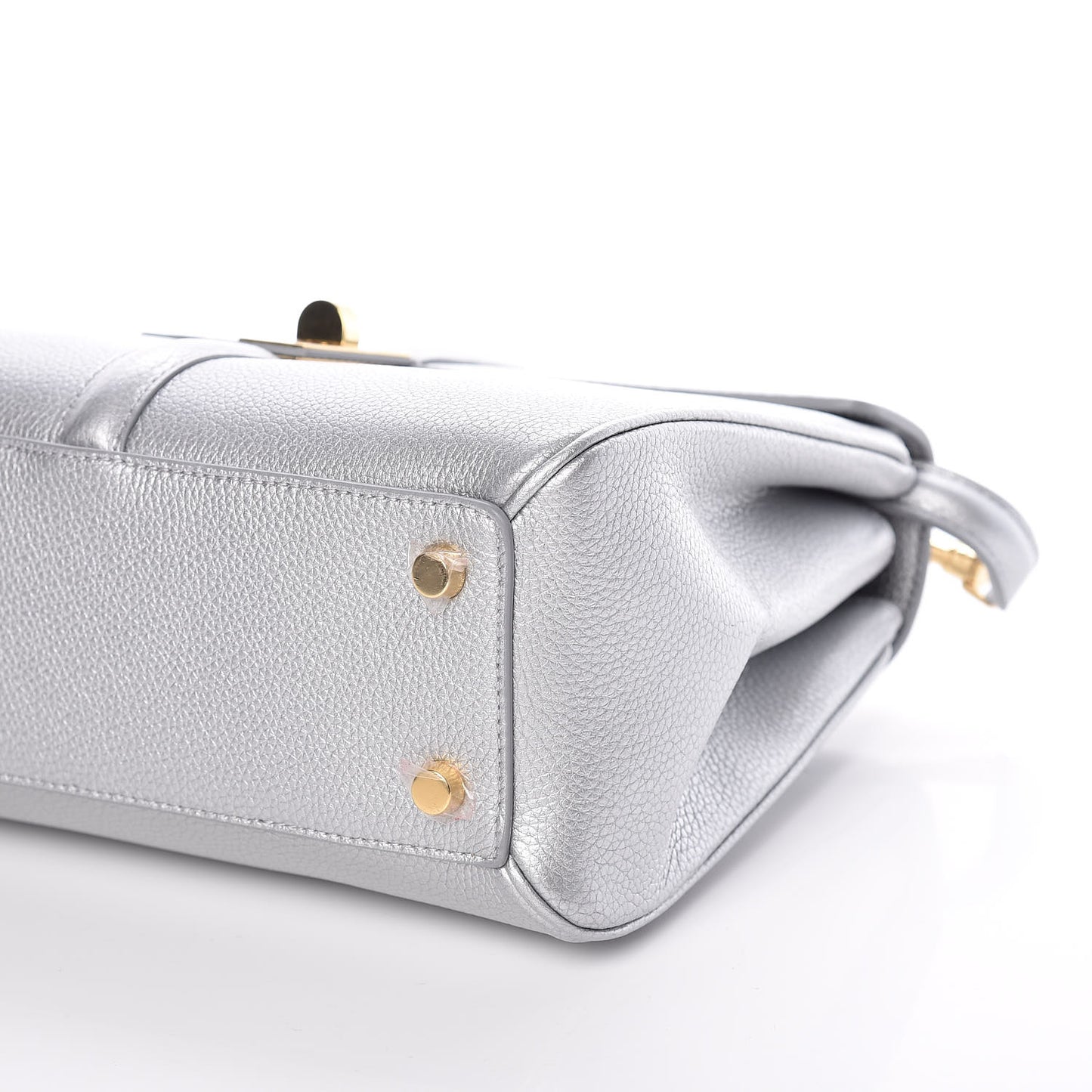 Laminated Grained Calfskin Small 16 Top Handle Bag Silver