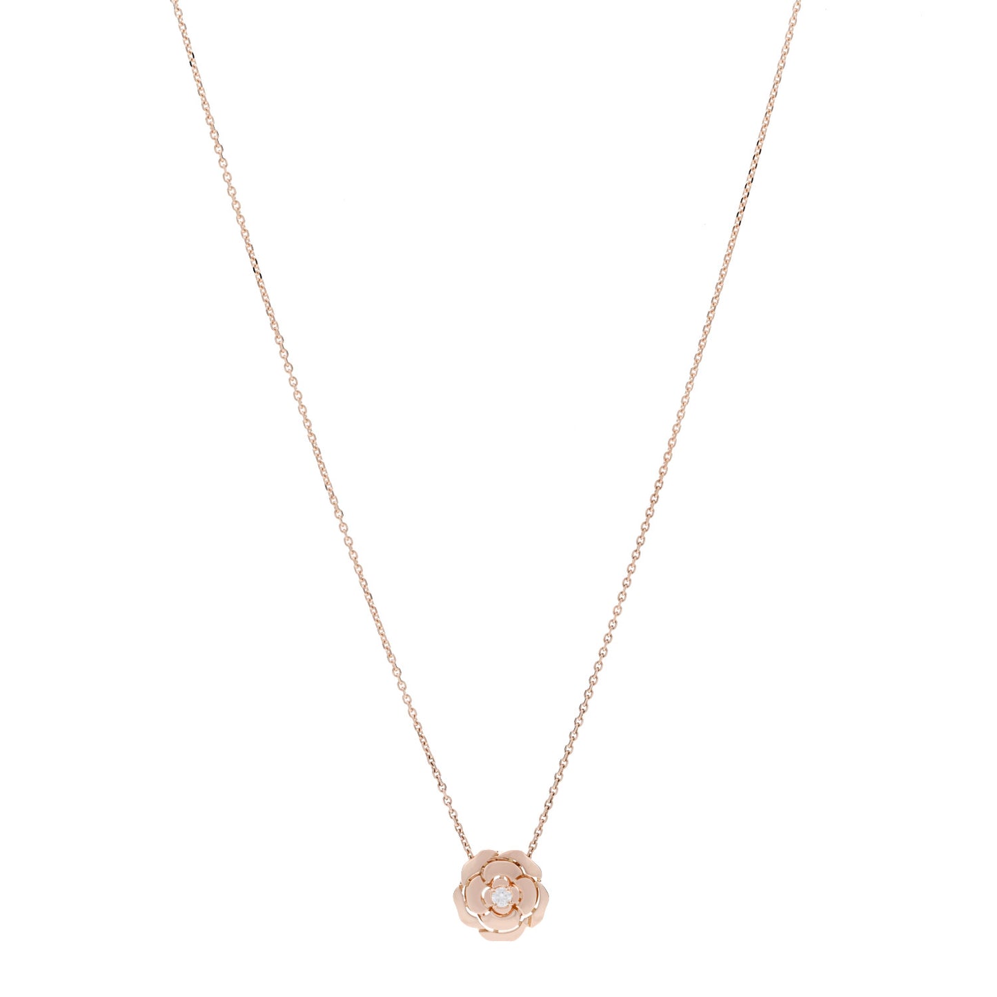 18K Rose Gold Diamond Extrait de Camelia Pendant Necklace