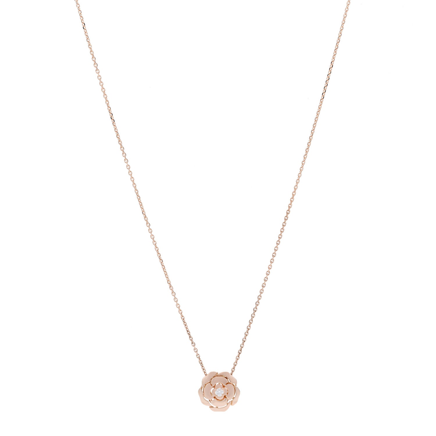Chanel 18K Rose Gold Diamond Extrait de Camelia Pendant Necklace 1 of 8