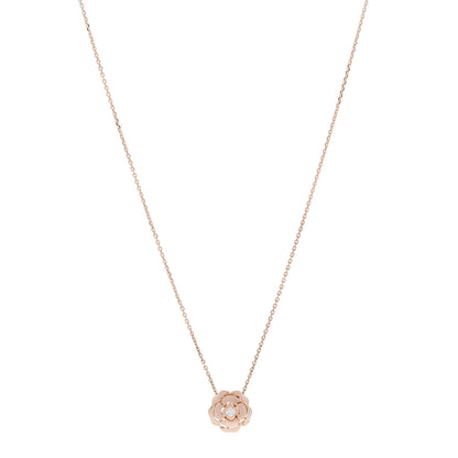 Chanel 18K Rose Gold Diamond Extrait de Camelia Pendant Necklace 1 of 8
