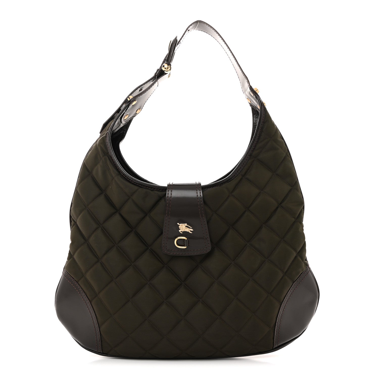 Burberry Nylon Glazed Calfskin Quilted Brook Hobo Dark Brown 1 of 11