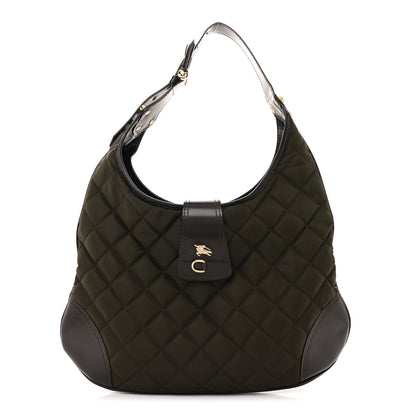 Burberry Nylon Glazed Calfskin Quilted Brook Hobo Dark Brown 1 of 11