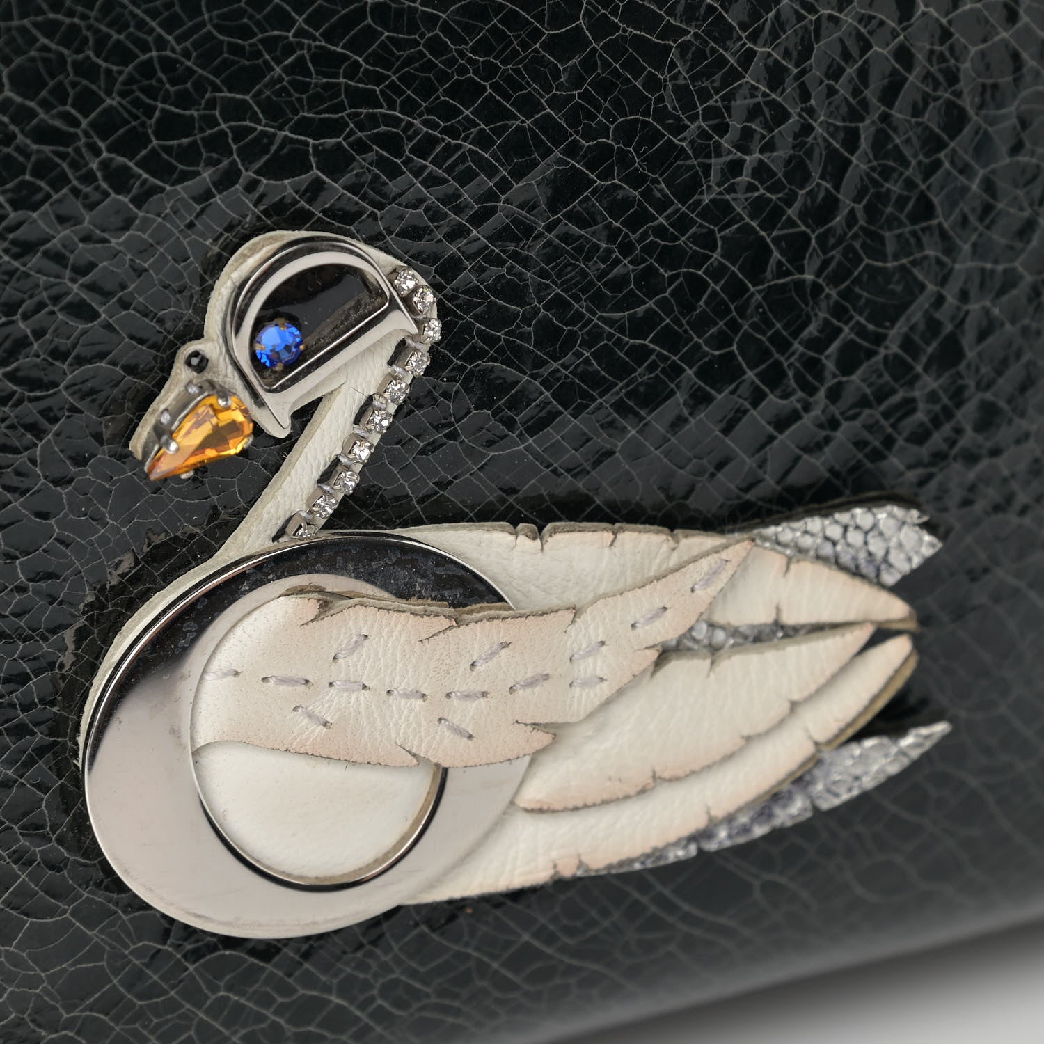 Christian Dior Ceramic Effect Deerskin Jeweled Swan Lady Dior Black 11 of 12