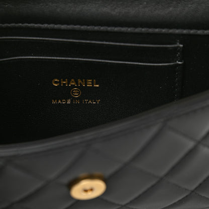 Chanel Lambskin Enamel Quilted Top Handle Flap Phone Holder With Chain Black 5 of 9