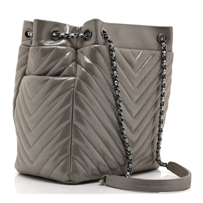Chanel Iridescent Calfskin Chevron Small Urban Spirit Drawstring Bag Silver 3 of 10