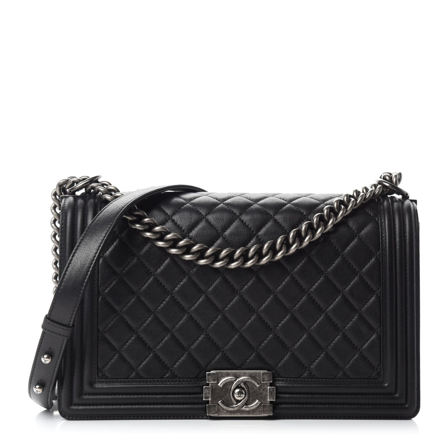 Calfskin Quilted New Medium Boy Flap Black