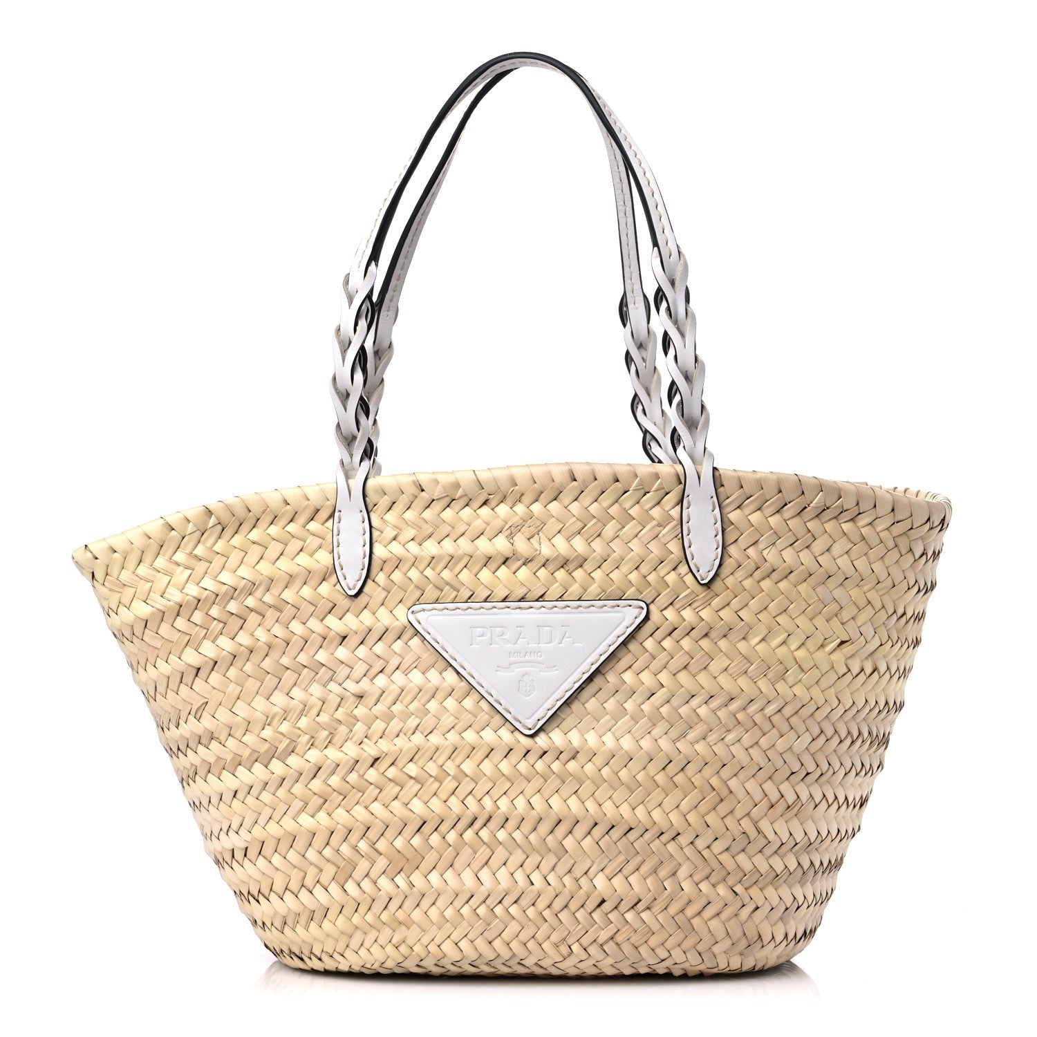 Prada Palmitto Vitello Woven Braided Large Basket Tote Bag Naturale White 1 of 8