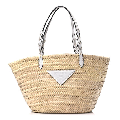 Prada Palmitto Vitello Woven Braided Large Basket Tote Bag Naturale White 1 of 8