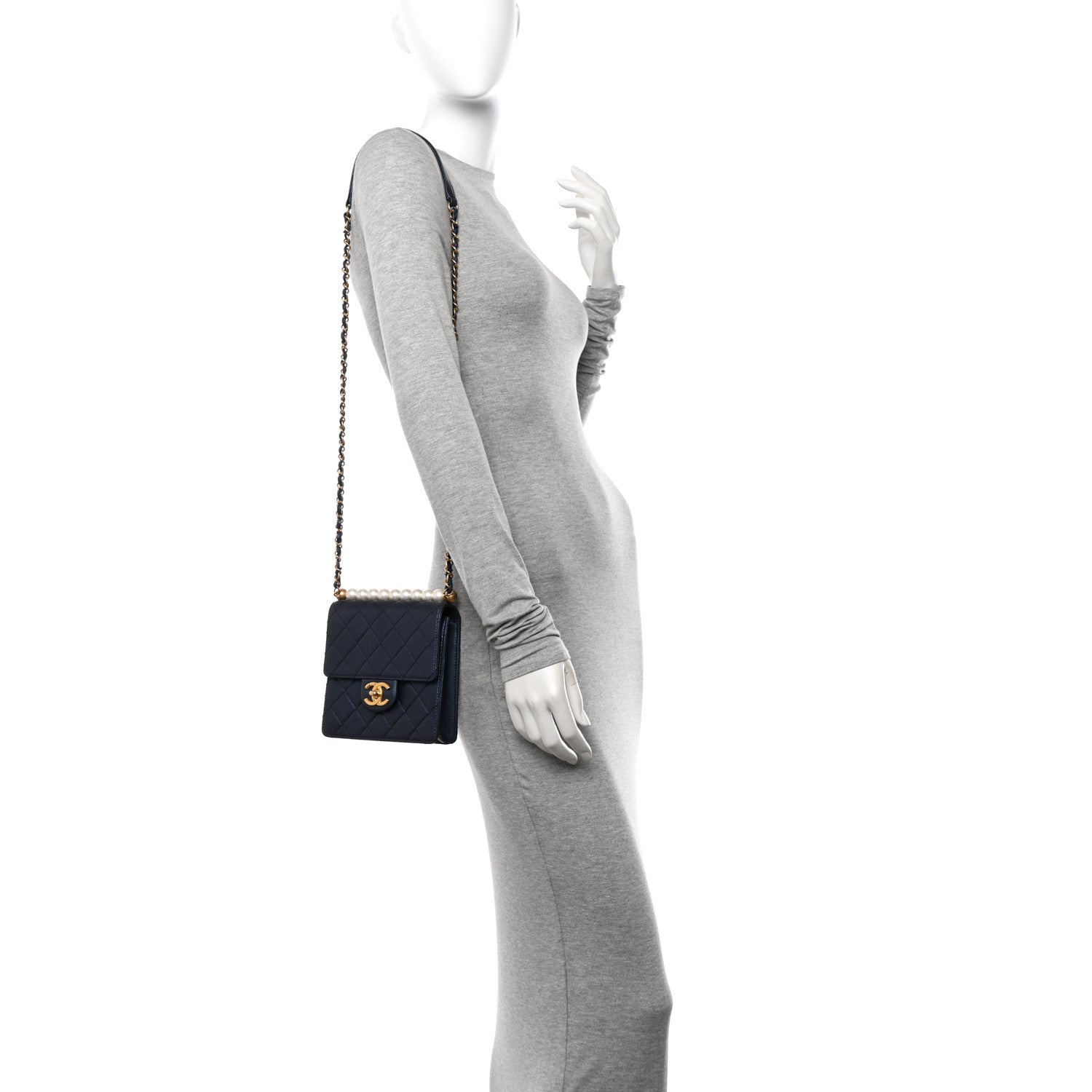 Chanel Iridescent Lambskin Quilted Chic Pearls Flap Navy Blue 2 of 11
