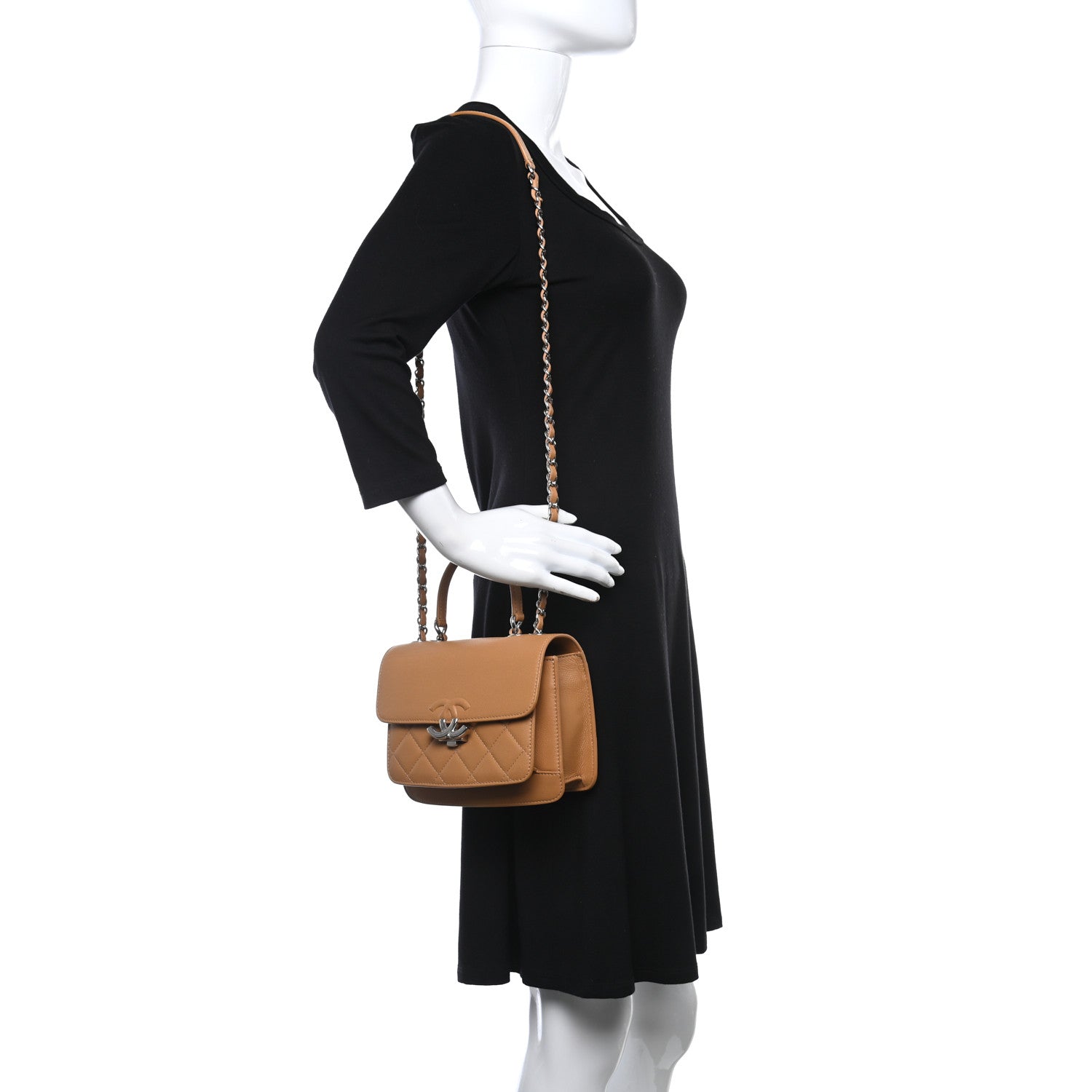 Chanel Grained Calfskin Quilted Small CC Box Top Handle Flap Camel 2 of 10