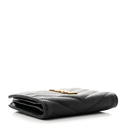 Saint Laurent Grain De Poudre Matelasse Chevron Monogram Zipped Card Case Black 4 of 8