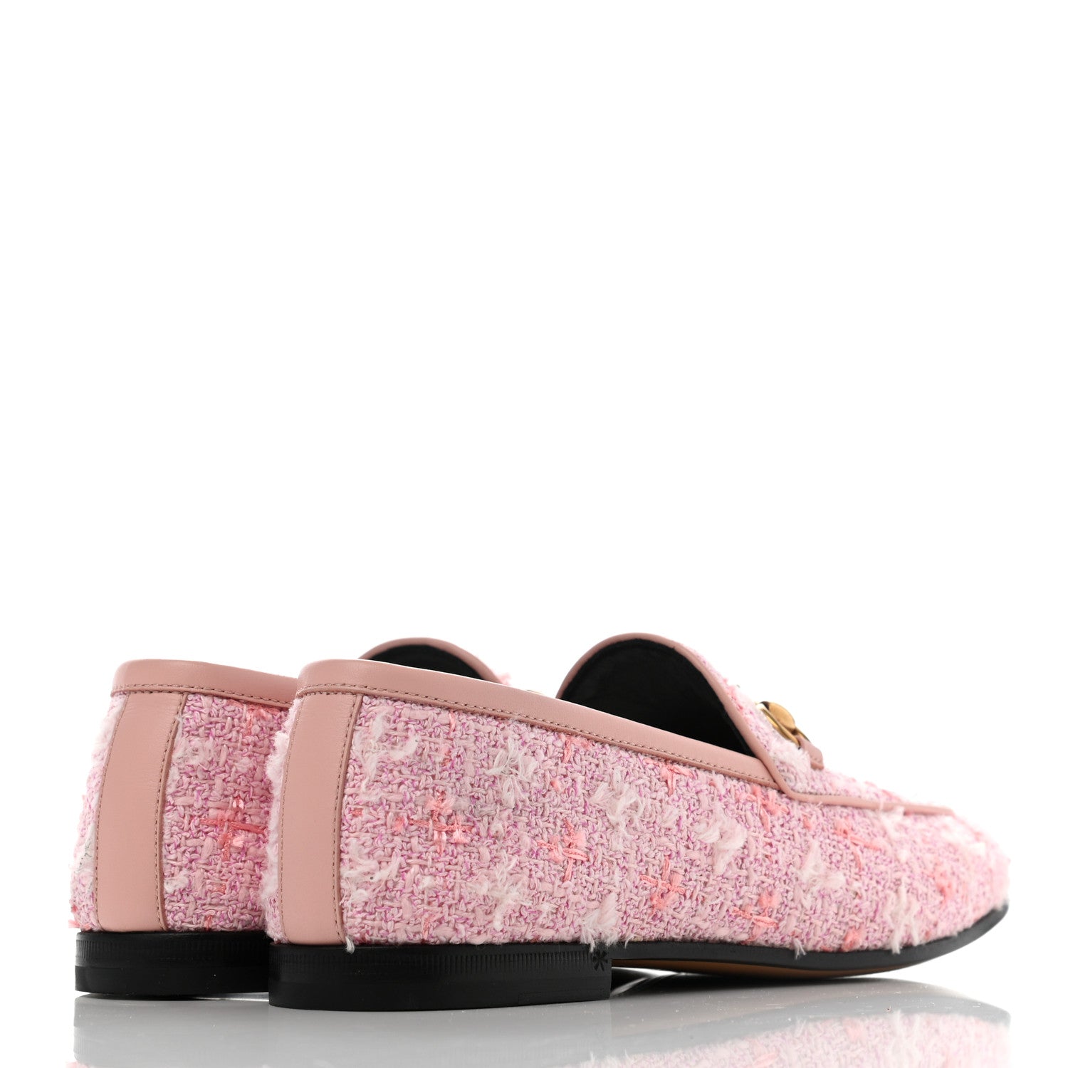 Gucci Wool Tweed Horsebit Womens Jordaan Loafers 36 Pink White Perfect Pink 4 of 8