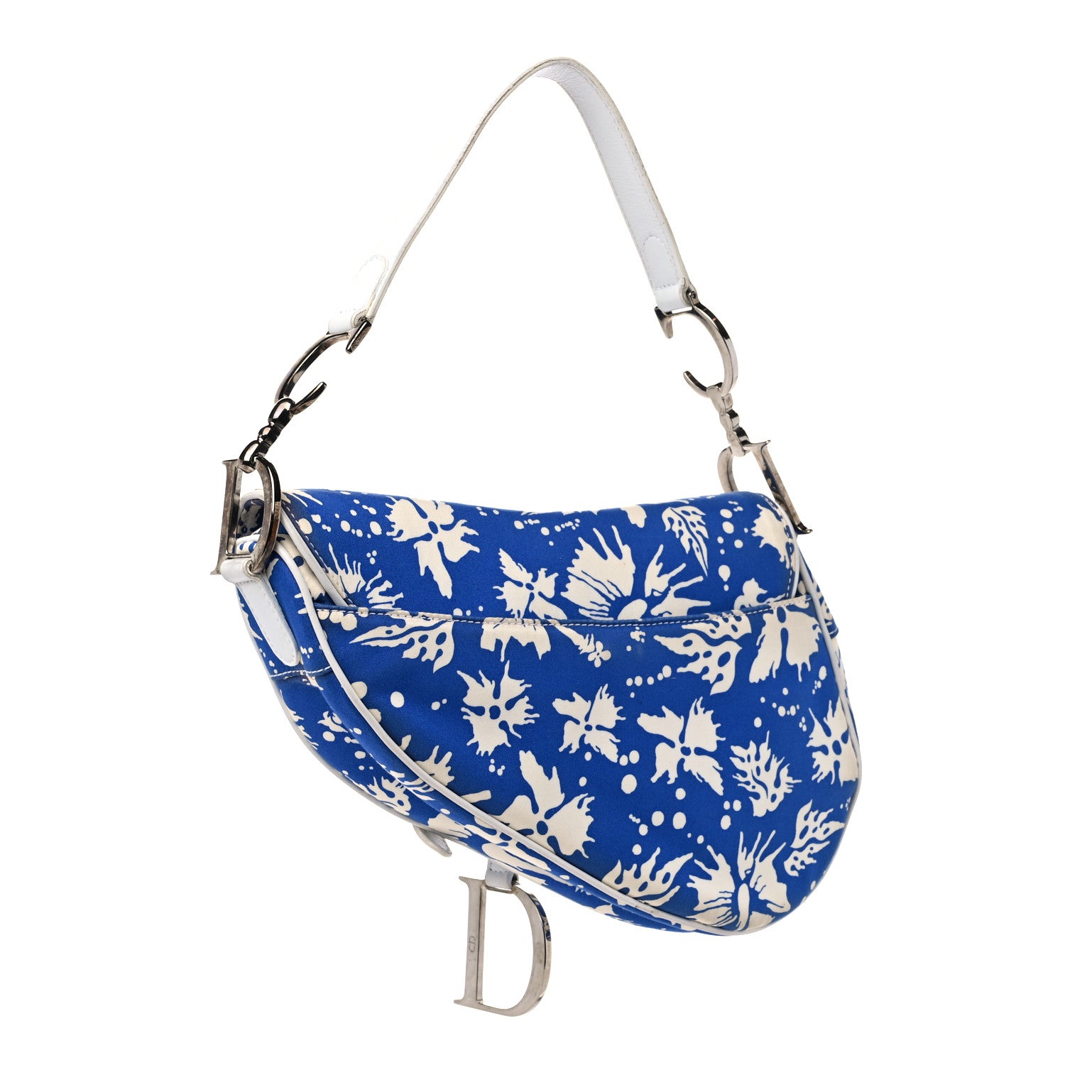 Christian Dior Canvas Hibiscus Surf Chick Saddle Bag Blue White 3 of 16