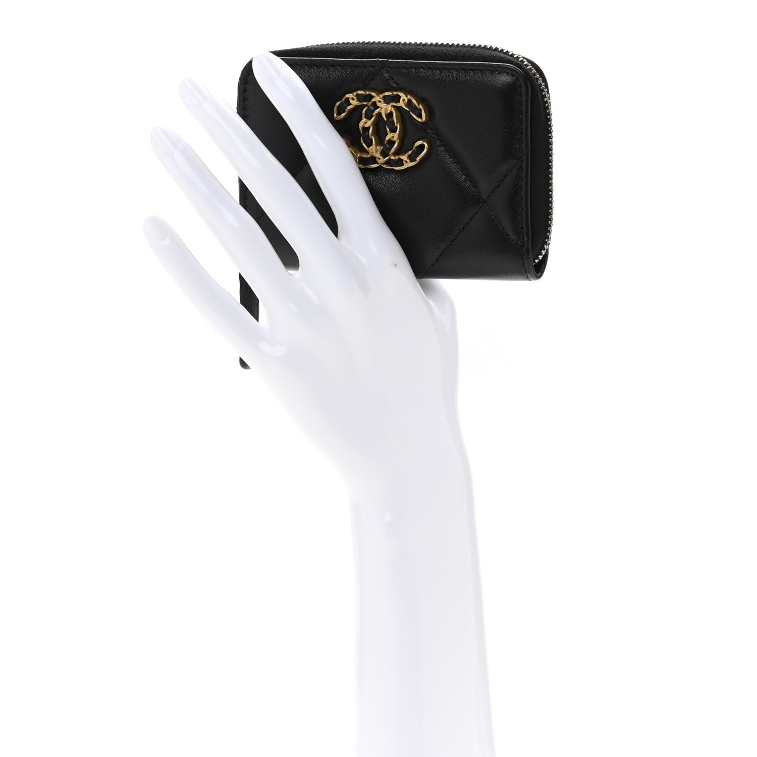 Chanel Lambskin Quilted Chanel 19 Zip Around Coin Purse Wallet Black 2 of 8