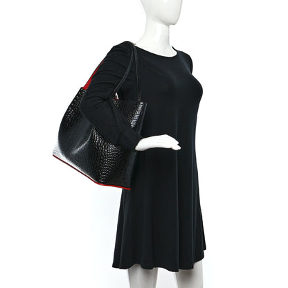 Christian Louboutin Crocodile Embossed Calfskin Spiked Small Cabarock Shopper Tote Black 2 of 8
