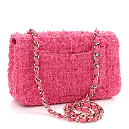 Chanel Wool Tweed Quilted Mini Rectangular Flap Dark Pink Fuchsia 3 of 11