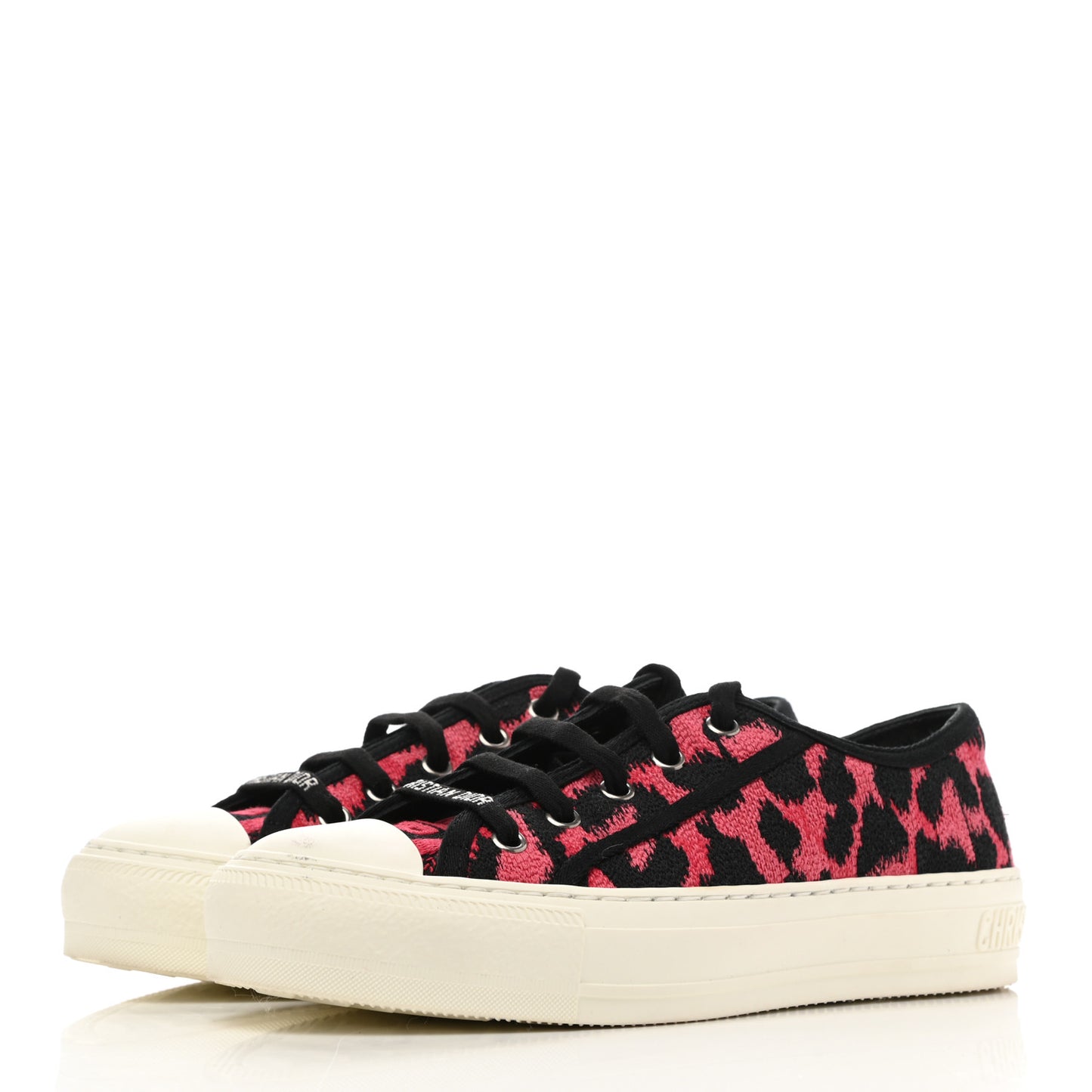 Cotton Mizza Embroidered Walk'N'Dior Low Top Sneakers 36.5 Red Multicolor