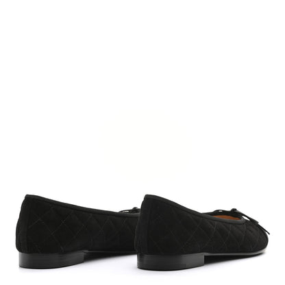 Chanel Suede Quilted Cap Toe CC Ballerina Flats 38 Black 4 of 9