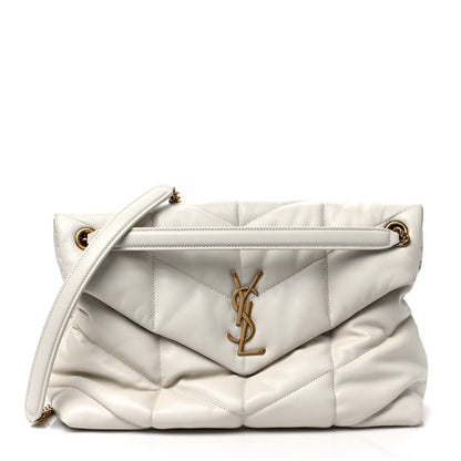 Saint Laurent Lambskin Quilted Medium Loulou Puffer Monogram Chain Satchel Crema Soft 1 of 8