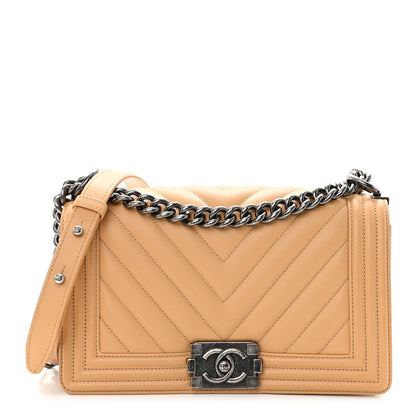 Chanel Calfskin Chevron Quilted Medium Boy Flap Beige 1 of 11
