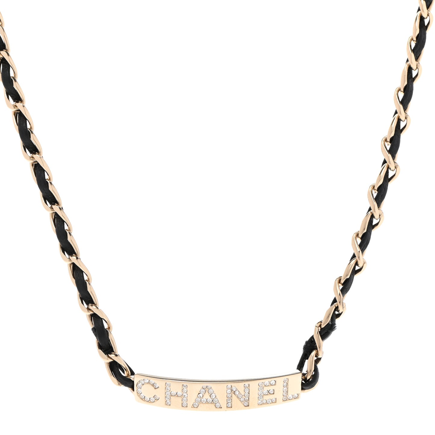 Metal Lambskin Crystal Sergeant Chanel Choker Necklace Black Gold
